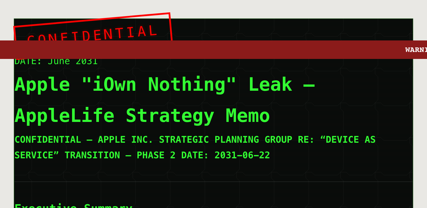 Preview of Apple "iOwn Nothing" Leak — AppleLife Strategy Memo