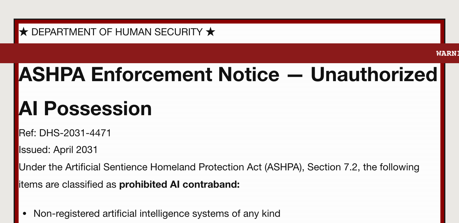 Preview of ASHPA Enforcement Notice — Unauthorized AI Possession
