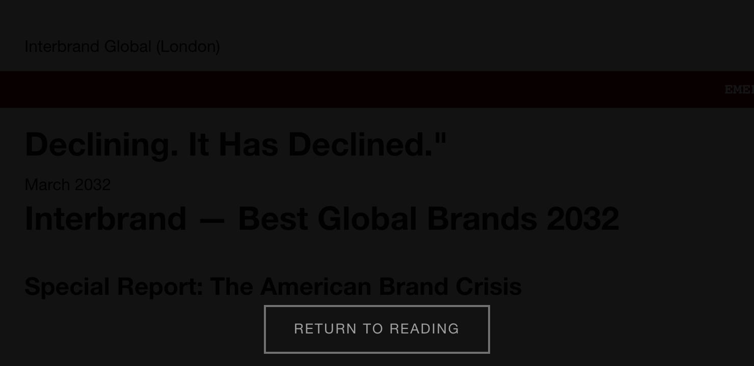 Preview of Interbrand 2032 — "Brand America Is Not Declining. It Has Declined."